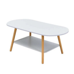 White Oval Coffee Table 2 Tier White & Marble Finish Sofa Side Table For Home Office - thumbnail 1