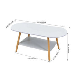White Oval Coffee Table 2 Tier White & Marble Finish Sofa Side Table For Home Office - thumbnail 2