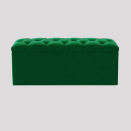 180Cm Luna Ottoman Storage Box - Forest Green Velvet Upholstered Chesterfield Storage Ottoman Box