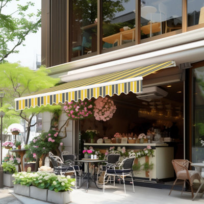 Sundaze 2.5 X 2M Manual Awning Retractable Garden Patio Canopy Sun Shade Shelter With Fittings And Crank Handle Yellow-Stripe - image 1