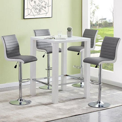 Furniture In Fashion Jam Square Glass White Gloss Bar Table 4 Ritz Grey White Bar Stools - image 1