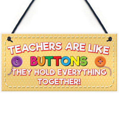 Red Ocean Teachers Like Buttons Thank You Gift Nursery Hanging Plaque Tutor Present Sign - image 1