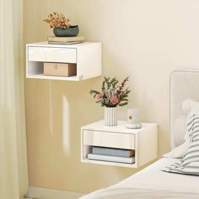 Homcom Floating Nightstands Set Of 2, Bedside Table W/ Drawer And Open Shelf - image 1