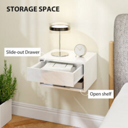 Homcom Floating Nightstands Set Of 2, Bedside Table W/ Drawer And Open Shelf - thumbnail 6