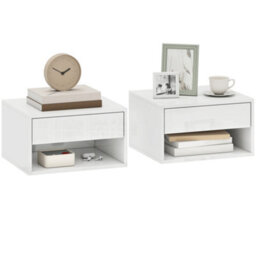 Homcom Floating Nightstands Set Of 2, Bedside Table W/ Drawer And Open Shelf - thumbnail 2