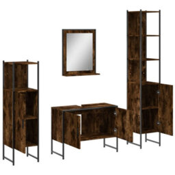Berkfield 4 Piece Bathroom Cabinet Set Smoked Oak Engineered Wood - thumbnail 5
