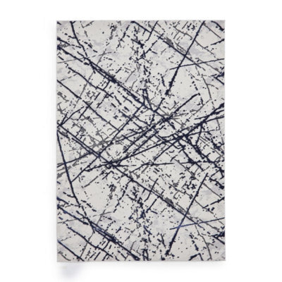 Blue Silver Abstract Marble Metallic Rug, 11mm Thick Stain-Resistant Rug, Modern Rug For Dining Room-120Cm X 170Cm - image 1