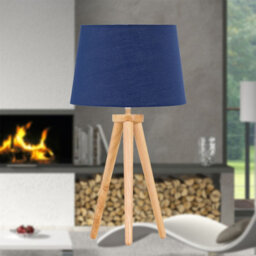 First Choice Lighting Set Of 2 Light Oak Table Lamp Or Bedside Lights With Navy Blue Shades - thumbnail 4