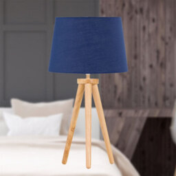First Choice Lighting Set Of 2 Light Oak Table Lamp Or Bedside Lights With Navy Blue Shades - thumbnail 3