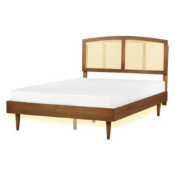 Beliani Bed With Led Rattan Varzy 140 X 200 Cm (Eu Double) Brown - thumbnail 1