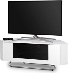 "Homeology Hampshire Corner-Friendly Gloss White With Black Glass Beam-Thru Remote Friendly Door Up To 50"" Flat Screen Tv Cabinet" - thumbnail 3
