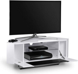 "Homeology Hampshire Corner-Friendly Gloss White With Black Glass Beam-Thru Remote Friendly Door Up To 50"" Flat Screen Tv Cabinet" - thumbnail 4