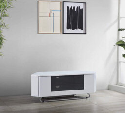 "Homeology Hampshire Corner-Friendly Gloss White With Black Glass Beam-Thru Remote Friendly Door Up To 50"" Flat Screen Tv Cabinet" - thumbnail 5