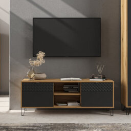 Heze Furniture Bellano Tv Unit With Storage - Evok Oak / Black - thumbnail 1