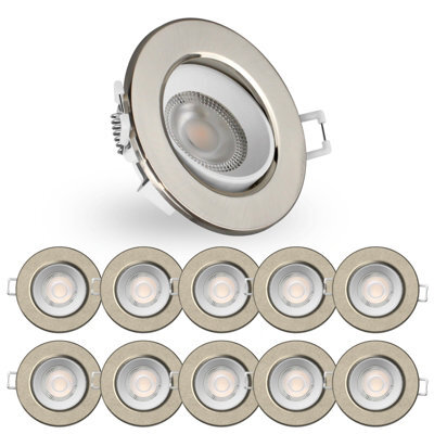 Paul Russells Led Downlight Brush Nickel Non-Dimmable Tiltable Recessed Spotlight 4.8W 400 Lumens Ip44 Warm White 3000K Pack Of 10 - image 1