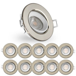 Paul Russells Led Downlight Brush Nickel Non-Dimmable Tiltable Recessed Spotlight 4.8W 400 Lumens Ip44 Warm White 3000K Pack Of 10 - thumbnail 1