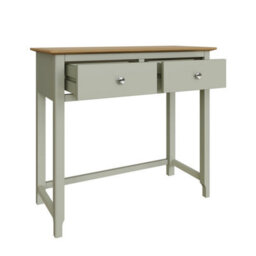 Fwstyle 2 Drawer Dressing Table Vanity Makeup Sage Green & Oak (H) 80Cm (W) 90Cm (D) 40Cm - thumbnail 3