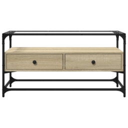Berkfield Industrial Tv Cabinet With Glass Top Sonoma Oak 98X35X51 Cm Engineered Wood - thumbnail 4