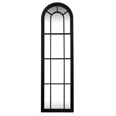 Hill Interiors Black Wood Tall Arched Window Mirror Elegant Wall Décor Piece - image 1
