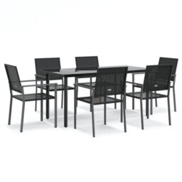Berkfield 7 Piece Garden Dining Set Poly Rattan And Steel - thumbnail 2
