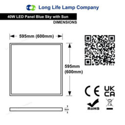 Long Life Lamps Company 40W Blue Sky Led Ceiling Panel Light 600 X 600 Cloud Sun Scene - thumbnail 2