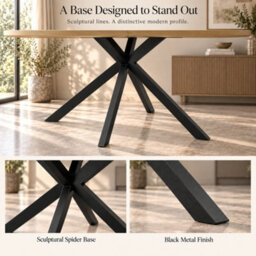 Abrihome Warm Oak Effect Extendable Dining Table 120-160Cm, Oval For 4-6, Self Storing Leaf, Black Metal Spider Legs, Modern Kitchen Table - thumbnail 5