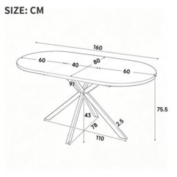 Abrihome Warm Oak Effect Extendable Dining Table 120-160Cm, Oval For 4-6, Self Storing Leaf, Black Metal Spider Legs, Modern Kitchen Table - thumbnail 6