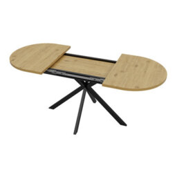 Abrihome Warm Oak Effect Extendable Dining Table 120-160Cm, Oval For 4-6, Self Storing Leaf, Black Metal Spider Legs, Modern Kitchen Table - thumbnail 9