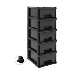 Abbaware Plastic Drawers Storage Unit, With Wheels , Storage Drawers, Tower, 5 X 17L Drawers , Black Frame /modern Grey Draws - thumbnail 3