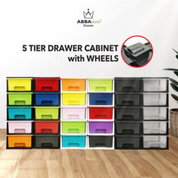 Abbaware Plastic Drawers Storage Unit, With Wheels , Storage Drawers, Tower, 5 X 17L Drawers , Black Frame /modern Grey Draws - thumbnail 5