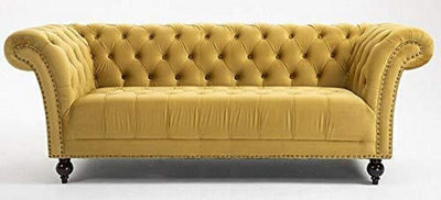 D Pro T Homeware Handmade Chesterfield 3-Seater, 2-Seater, & 1.5-Seater Mustard Velvet Sofa Set - image 1