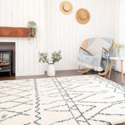 Loomed Cream Boho Moroccan Linear Shaggy Living Area Rug 200X290Cm - thumbnail 2