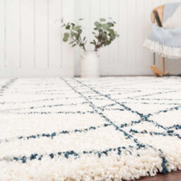 Loomed Cream Boho Moroccan Linear Shaggy Living Area Rug 200X290Cm - thumbnail 3