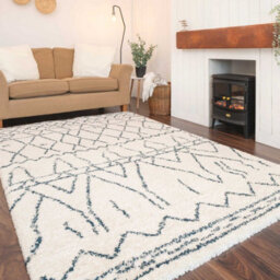 Loomed Cream Boho Moroccan Linear Shaggy Living Area Rug 200X290Cm - thumbnail 1