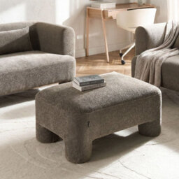 Wyld And Coco Brown Plush Fabric Ottoman, Rectangular Footstool W100 X D70 X H45Cm, Cylindrical Reinforced Legs - thumbnail 2