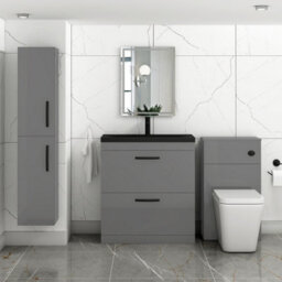 Royal Bathrooms Turin 800mm Floor Standing Vanity Unit 2 Drawer Indigo Grey Gloss With Black Basin & Handles - thumbnail 5