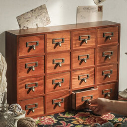 16 Drawer Wooden Desk Drawer Organizer Apothecary Label Card Catalog Holder - thumbnail 3