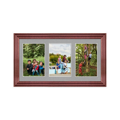 AK Frames 40X20Cm Rose Wood Classic Multi Photo Frame With Silver Mount - Holds 3 Apertures (3X) 6X4 Photos - image 1