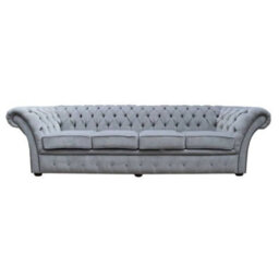 Chesterfield 4 Seater Sofa Settee Pimlico Grey Fabric In Balmoral Style - thumbnail 1