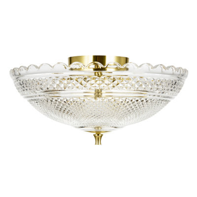Happy Homewares Traditional Antique Brass Ceiling Light With Clear Textured Glass - image 1