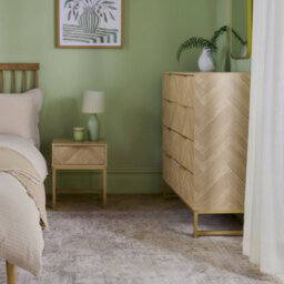Vonhaus Chest Of Drawers For Bedroom, Herringbone 5 Drawer Bedroom Dresser With Gold Frame, Light Wood Effect, Ducie - thumbnail 3