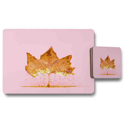 Benjamin Tate Design Gold Leaf Tree Placemat And Coaster Set With Wood Base In Pink Designer Artwork Edition - image 1