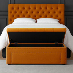 90Cm Duke Ottoman Storage Box -Upholstered Blanket Box - Burnt Orange Plush Velvet Multifunctional Storage Box - thumbnail 5