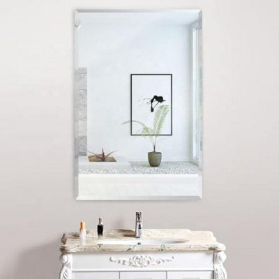 Biznest Frameless Wall Mirror 50X70Cm Rectangle Bevelled Corner Mounted Modern Home Decor For Bathroom Bedroom Living Room