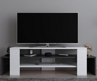 Decorotika Lenora Tv Stand Tv Cabinet Multimedia Unit With Open Shelves - White And Anthracite - image 1
