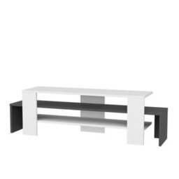 Decorotika Lenora Tv Stand Tv Cabinet Multimedia Unit With Open Shelves - White And Anthracite - thumbnail 4
