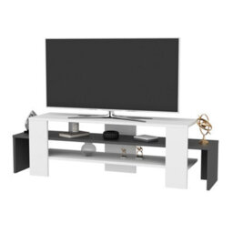 Decorotika Lenora Tv Stand Tv Cabinet Multimedia Unit With Open Shelves - White And Anthracite - thumbnail 3