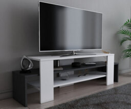 Decorotika Lenora Tv Stand Tv Cabinet Multimedia Unit With Open Shelves - White And Anthracite - thumbnail 2