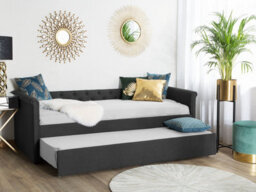 Beliani Trundle Bed Fabric Libourne 80 X 200 Cm (Eu Small Single) Dark Grey - thumbnail 2