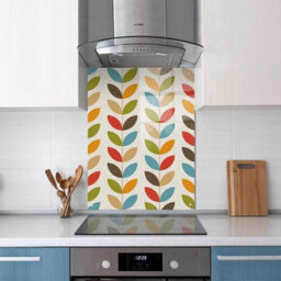 60 X 80Cm Retro Flower Pattern Glass Kitchen Splashback Splatter Screen Pre Drilled Holes Wall Hanging Fixings Included - thumbnail 1